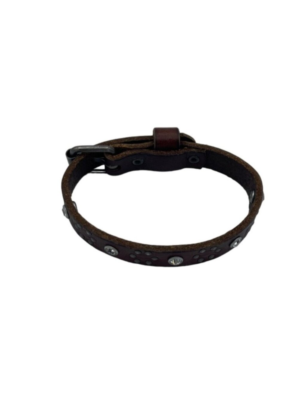 Brown Leather Bracelet With Rhinestone Accents Adjustable Buckle 7-9 in